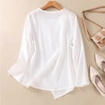 thumbnail image 5 of XPMWRP Linen Shirts for Womens Crew Neck Long Sleeves Solid Color Loose Fashion Casual Comfy T-Shirt Blouse Pullover Tops White XXL, 5 of 6