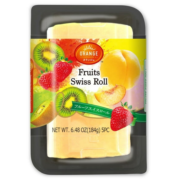"ORANGE" Japanese Swiss Roll Cake, Milk Cream with Fruits, 184g, Frozen, Swiss Roll Cake Fruits