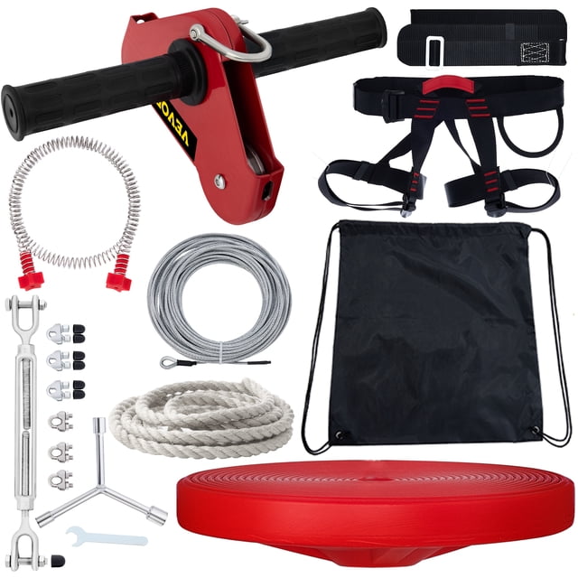 VEVOR Zip line Kits for Backyard,Zip Lines for Kid and Adult, Included Swing Seat, Zip Lines Brake, and Steel Trolley, Outdoor Playground Equipment. (90ft)