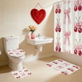 thumbnail image 3 of Valentine's Day Bathroom Set 4-Piece, Waterproof Shower Curtain with Mats, Pink Bow Print Decor(H), 3 of 6