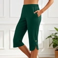 thumbnail image 2 of NinXxx Women's Elastic Waist Pure Color Blend Cropped Trousers Everyday Dark Green S, 2 of 7