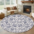 thumbnail image 2 of Blue Floral Leaf Large Area Rugs for Bedroom Living Room, Soft Non Slip Carpet Bedside Rug, Retro Farmhouse Plant Tree Branch Round Floor Cover Kitchen Accent Rug 8' for Dining Room/Office, 2 of 9