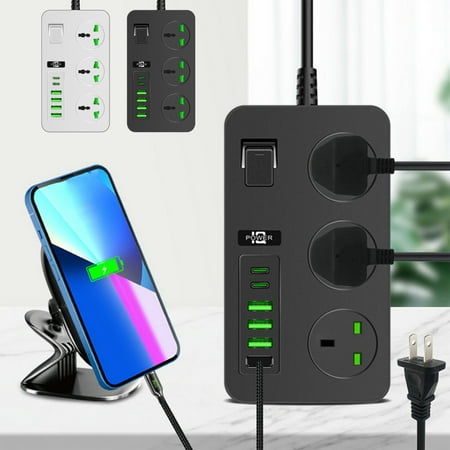 

Budget-Friendly Power Strip Surge Protector with 3 Outlets 3000W Multi Plug with 6 USB Ports On/Off Button 78.7in Extension Cord Multiple USB Outlets for Office and Dorm Room | ABS Black