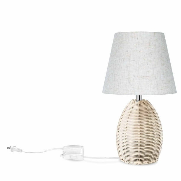 Bedside Table Lamp Natural Style Ratten Basket Nightstand Lamp with