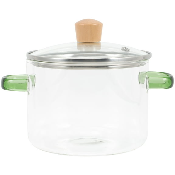 FELTECHELECTR 1Pack Glass Stovetop Pot With Wood Lid For Home Users 6.7x5.9x5.9in