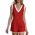 thumbnail image 2 of YTCAMLO Athletic Rompers for Women Summer Baggy Sleeveless V Neck High Waisted Workout Jumpsuits Backless Quick Dry Gym Yoga Clothes, Red S, 2 of 7