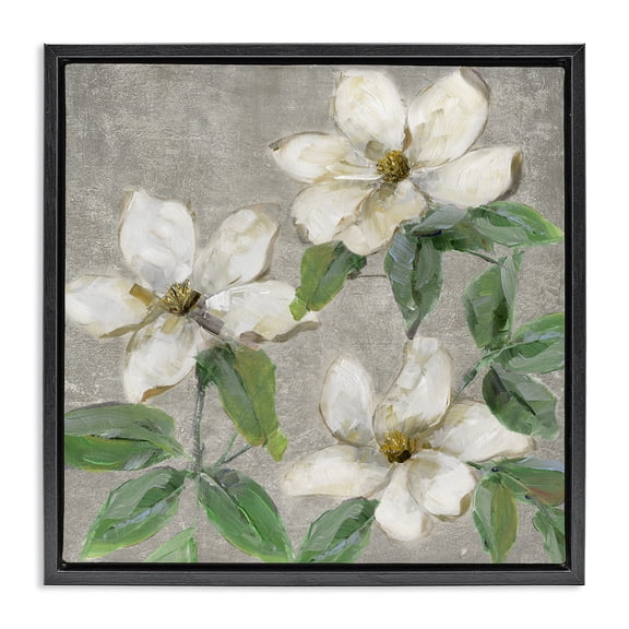 Stupell Industries Farmhouse Ivory Magnolia Trio Black Floating Frame Canvas Art, 18 x 18, by Sally Swatland