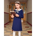 thumbnail image 4 of Oudiya Kids Navy Blue Vintage Long Sleeve T-Shirt Dress with Peter Pan Collar for girls 4-13 Years, 4 of 6