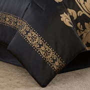 Chezmoi Collection Royal Luxury Jacquard Floral Comforter Set, Queen, Black/Gold, 7-Piece