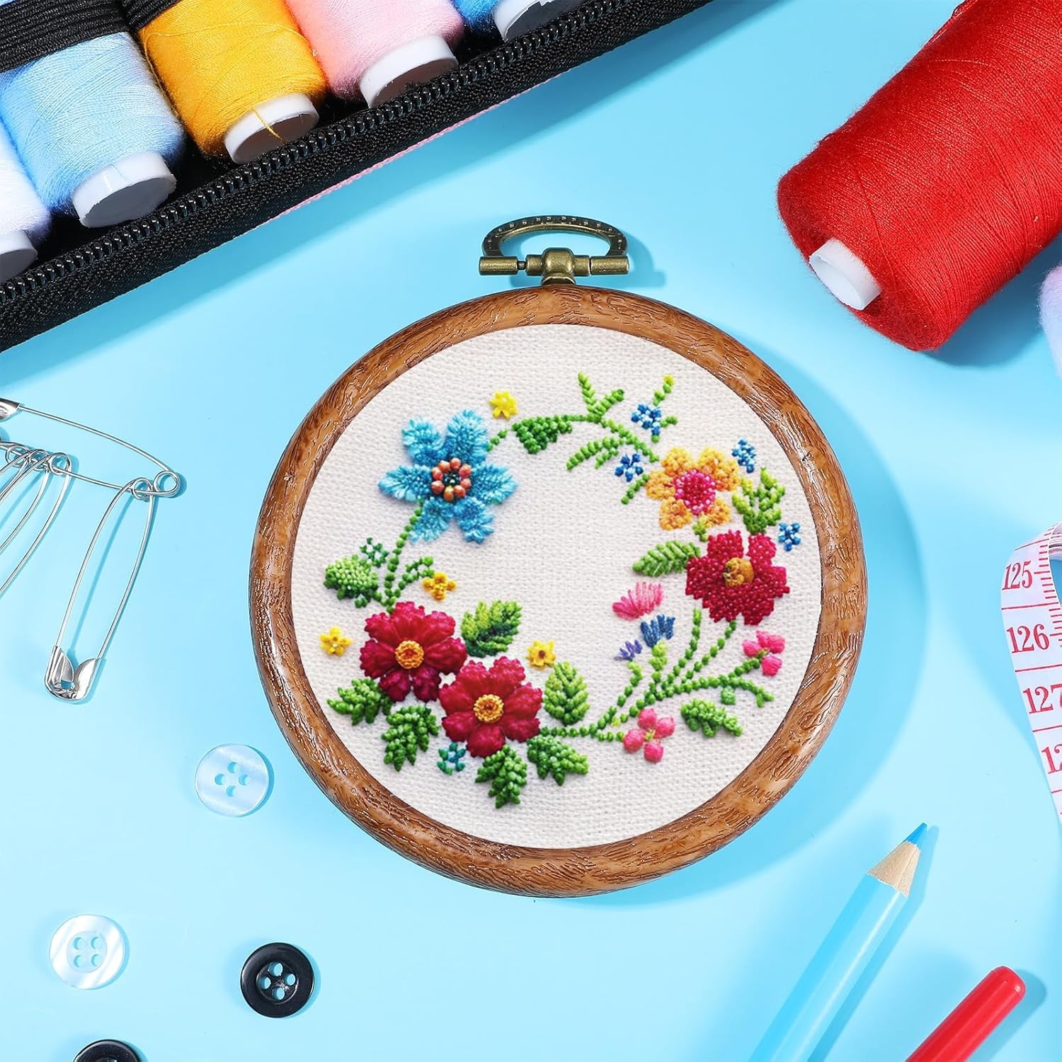 Topboutique Embroidery Hoop Ring 10 Pcs Round Cross Stitch Hoop Imitated Wood Display Circle Frames for Art Craft Sewing Embroidery DIY Ornaments Decoration,4 inch