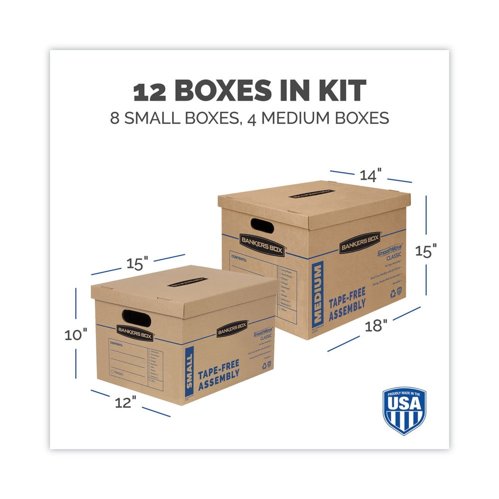 Bankers Box 7716401 SmoothMove Classic Moving/Storage Boxes - Small/Medium, Brown/Blue (12/Carton)