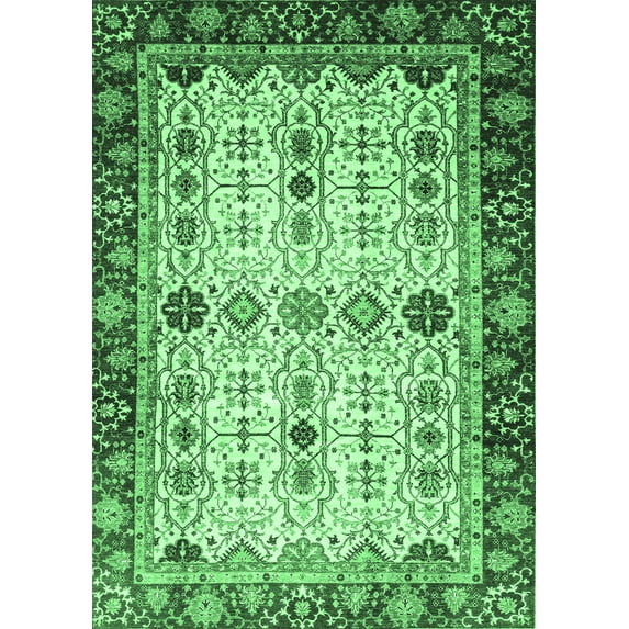 Ahgly Company Indoor Rectangle Abstract Emerald Green Modern Area Rugs, 7' x 10'
