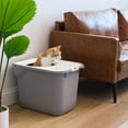 thumbnail image 5 of IRIS Square Top Entry Cat Litter Box, Kitty Litter Pan with Litter Particle Catching Cover and Privacy Walls, Gray/White, 5 of 7