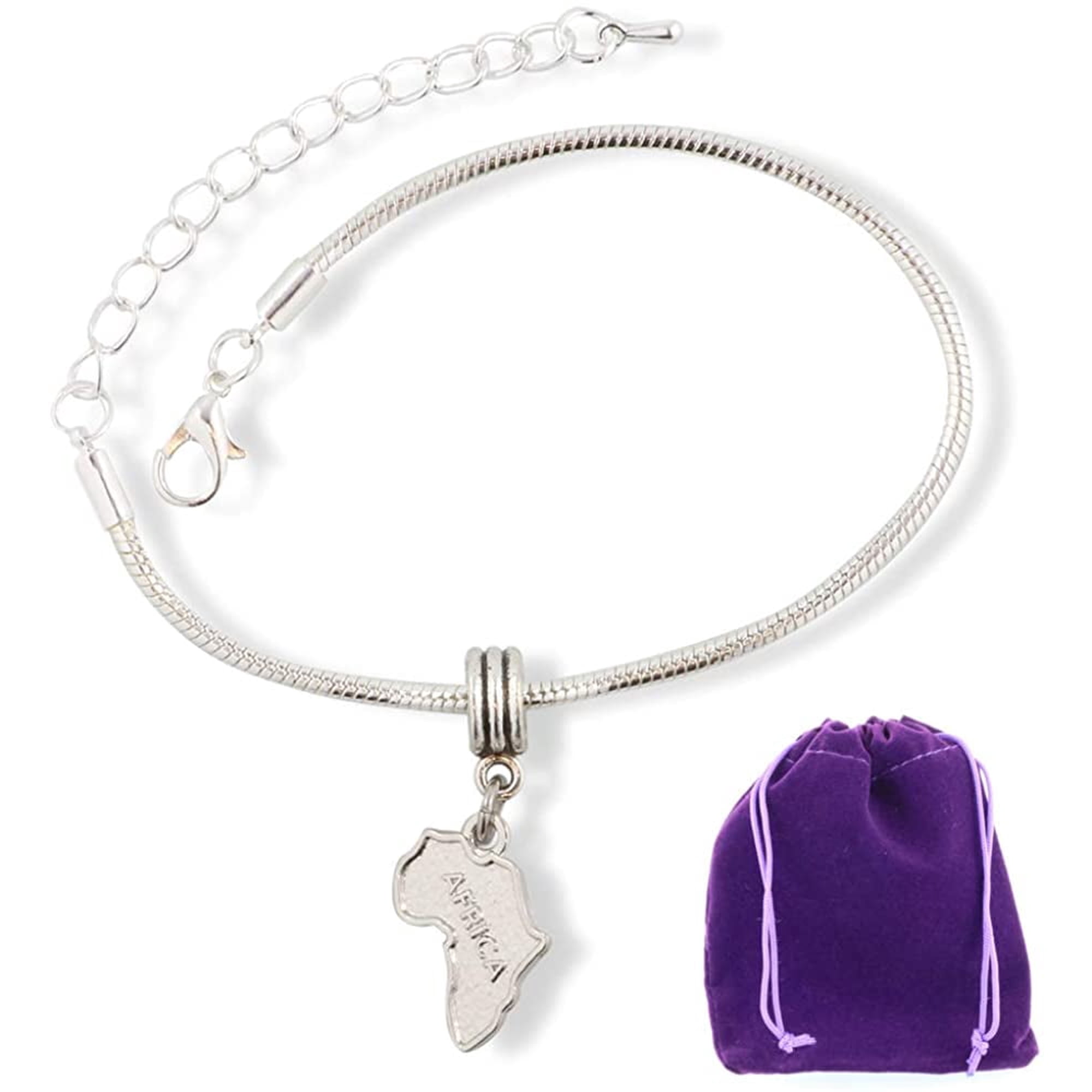 Africa Bracelet | Continent Map Stainless Steel Snake Chain Charm Bracelet