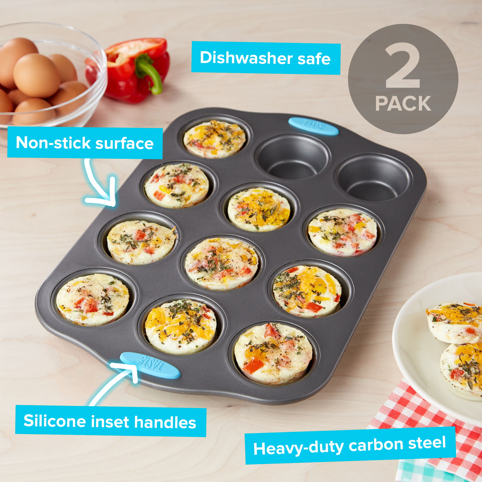 Hiceeden 2 Pack Ceramic Muffin Pans, 6 Cups Non-stick Muffin Tin Cupcake  Baking Pans with Handles for Muffin Cakes, Egg Tarts, Mousse, Pot Pie, Jelly