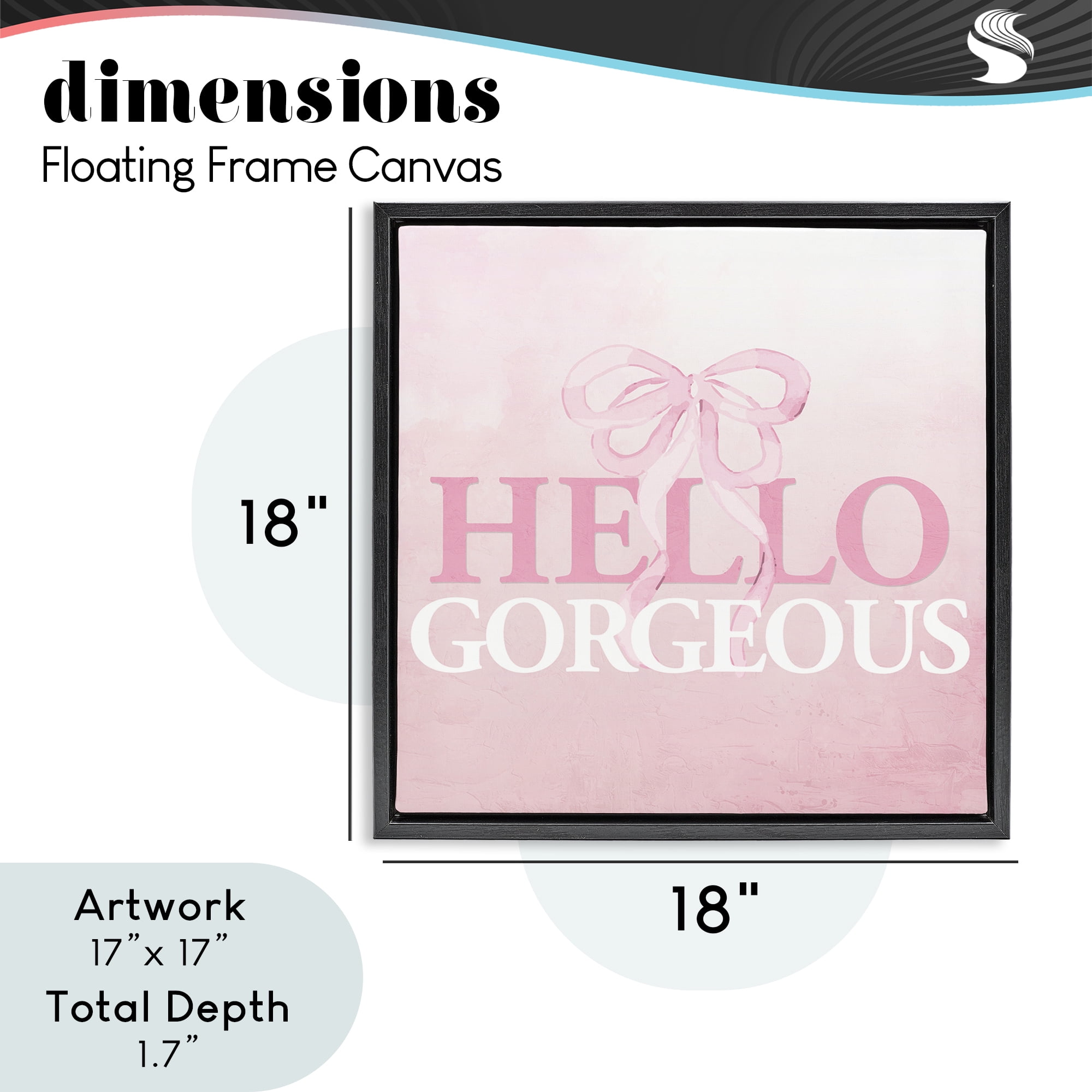 Feminine Hello Gorgeous Black Framed Floater Canvas Wall Art, design by Kim Allen
