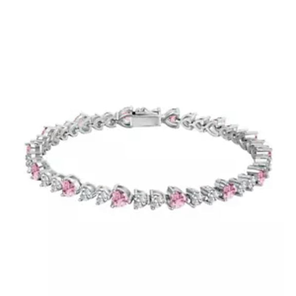 K-KED S925 Solid Sterling 5A Zirconia Heart Tennis Chain Bracelets Party Wedding Gifts-Pink-18 cm