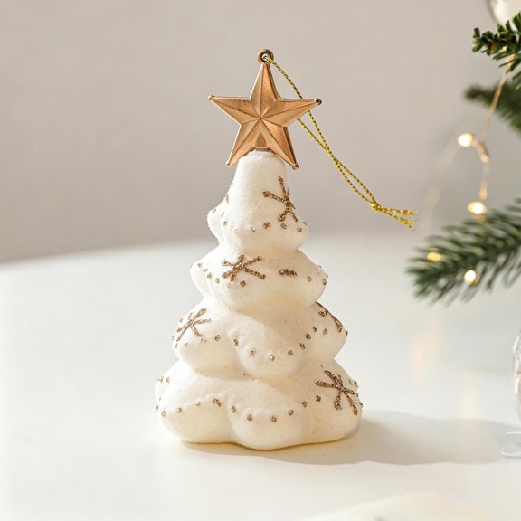 Flocked Christmas Tree Ornaments Velvet Mini Hanging Xmas Decor with Gold Star Holiday Party Decoration, Multicolor, 4.33 In