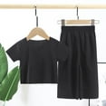 thumbnail image 2 of ZACPNCV Girls 2 Piece Outfits Kids Short Sleeve T Shirts Wide Leg Pants Clothing Sets Black 10-12 Years, 2 of 4