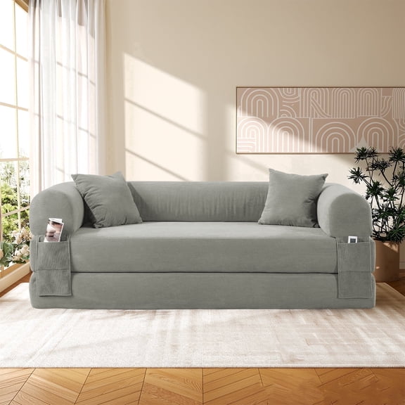 GJQ 35.5" Convertible Couch Bed Folding Loveseat Sleeper Sofa 3-Seater with 2 Pillows, for Living Room/Office /Flat(Light Gray)