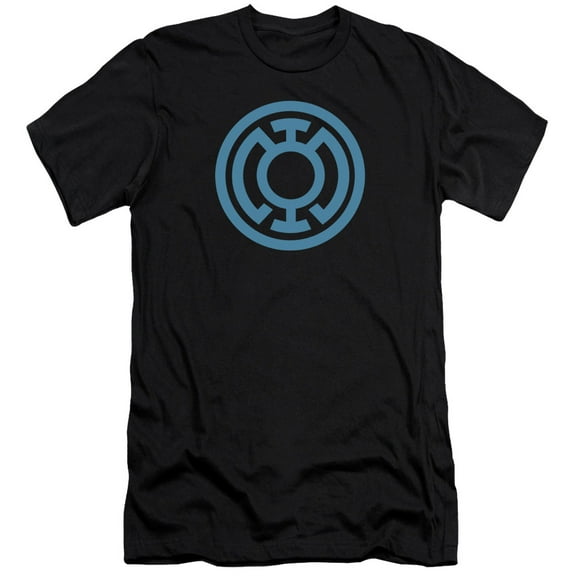 Green Lantern Lt Blue Emblem S/S Adult 30/1 T-Shirt Black