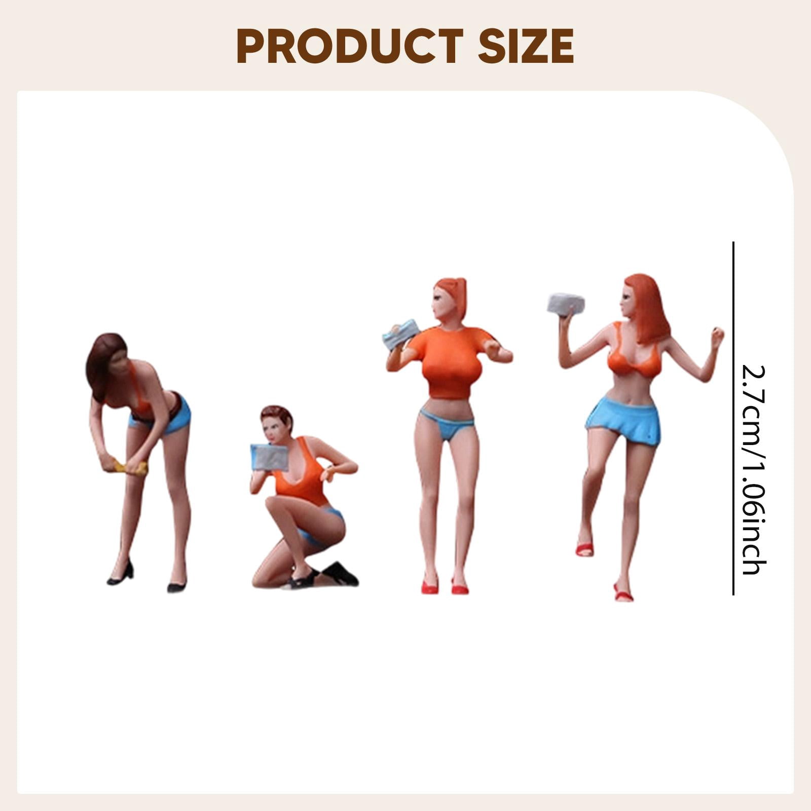 LeeQinersw 4Pcs 1/64 Scale Car Wash Girl Model Realistic Resin Girl Model for DIY Scene