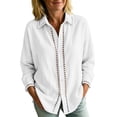 thumbnail image 2 of Noric Women's Cotton Long Sleeve Shirt V Neck Button Down Loose Fit Casual Tops with Crochet Lace, 2 of 7