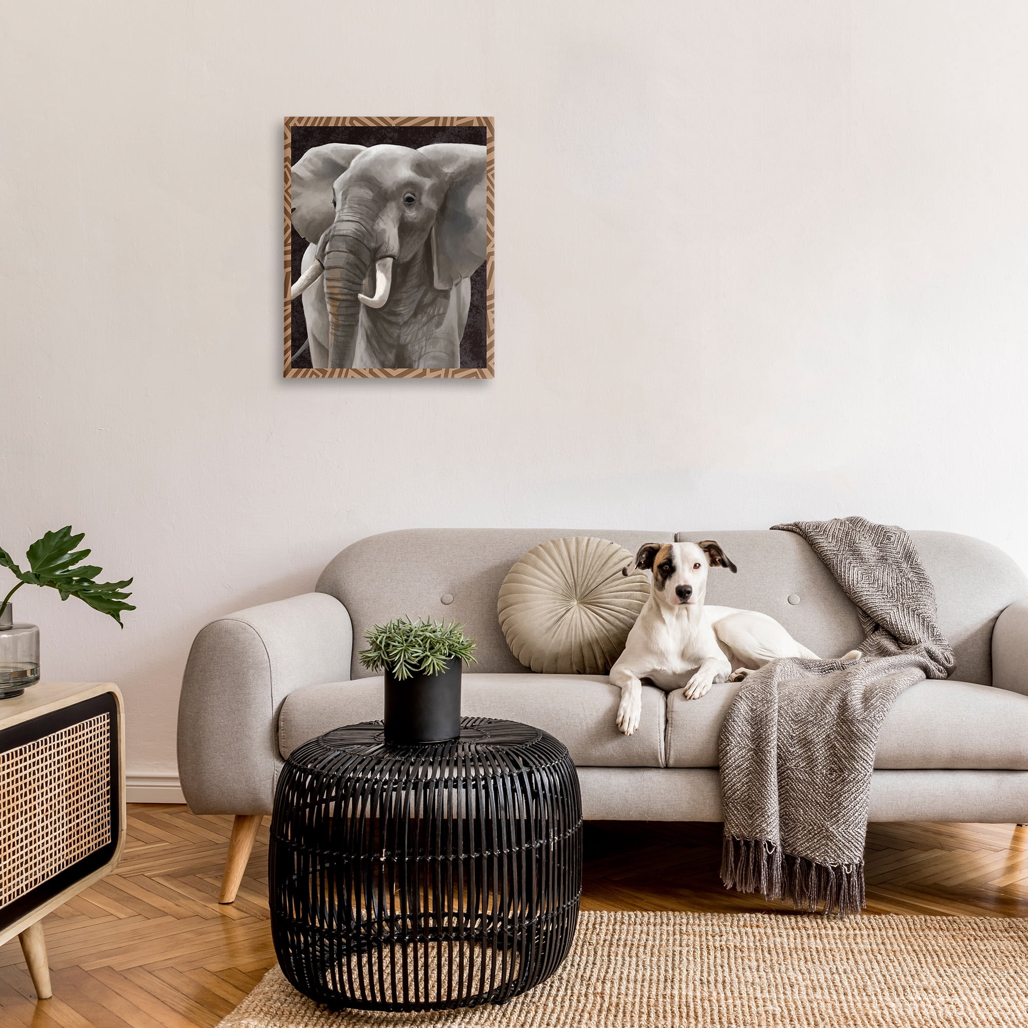 Stupell Industries Elephant with Geometric Border Animals & Insects Painting Gallery Wrapped Canvas Art Print Wall Art, 24 x 30