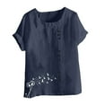 thumbnail image 4 of Jjayotai Womens Summer Short Sleeves Tops, Casual Cotton Linen Crew Neck Blouses, Solid Color Floral Printed Tshirt Top, Button Down Shirts for Women Navy^4 XXL, 4 of 4