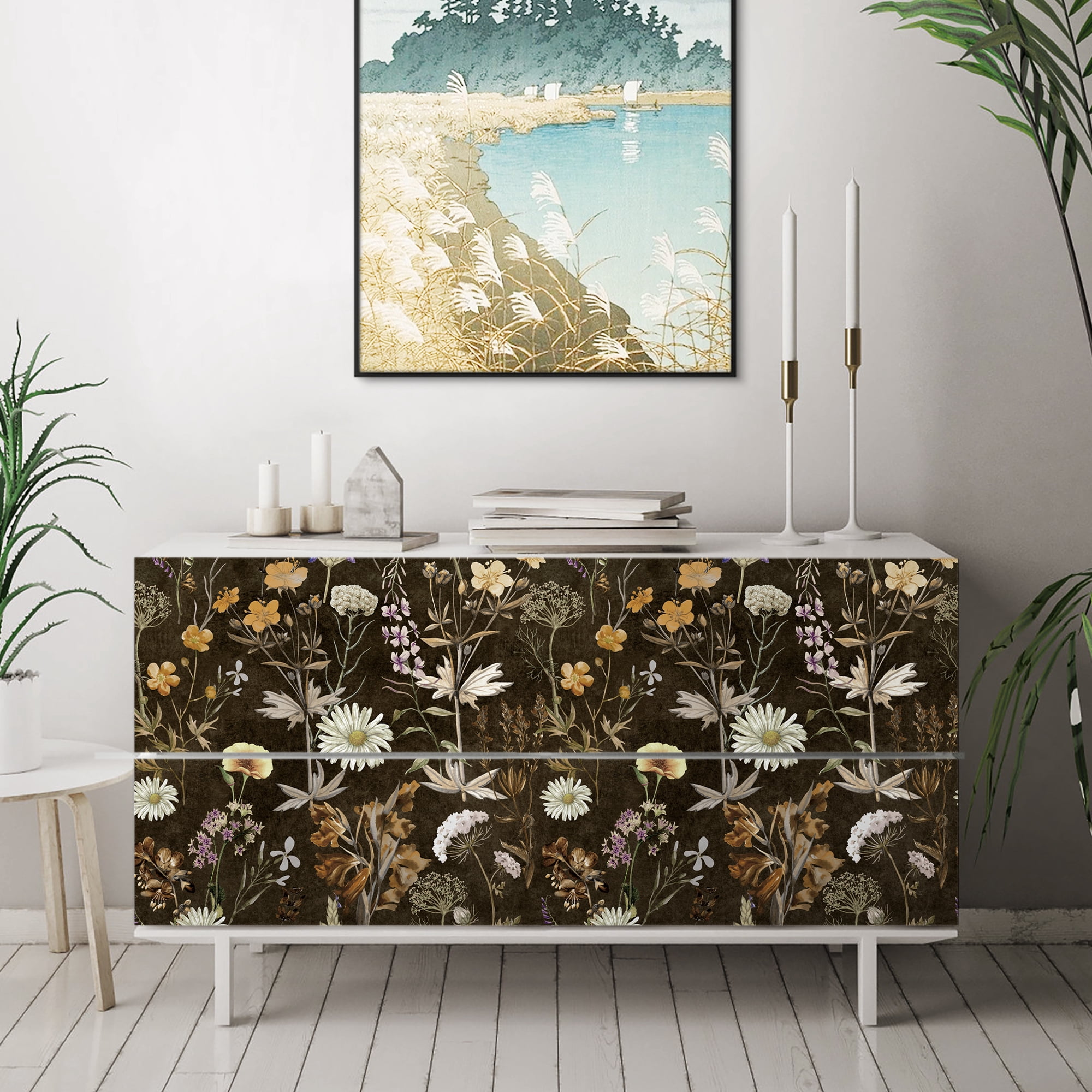 UMIGGEE Floral Boho Retro Peel and Stick Wallpaper 17.3-in x 393-in Multi-color Removable Wallpaper Self Adhesive Wallpaper for Cabinets Home Decoration Wall Covering Old Furniture Renovation