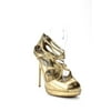 Pre-owned|Jimmy Choo Womens Metallic Leather Strappy Platform High Heels Gold Size 5.5