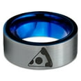 thumbnail image 2 of Tungsten Savory Slice Pepperoni Pizza Food Band Ring 8mm Men Women Comfort Fit Blue Flat Cut Brushed Gray Polished, 2 of 4