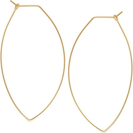 Humble Chic Marquise Threader Big Hoop Earrings - Oval Leaf Drop Dangles, 18K Yellow - 2.3 inch