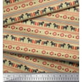 thumbnail image 2 of Soimoi Beige Cotton Duck Fabric Stripe & Horse Folk Art Printed Craft Fabric by the Yard 42 Inch Wide, 2 of 3