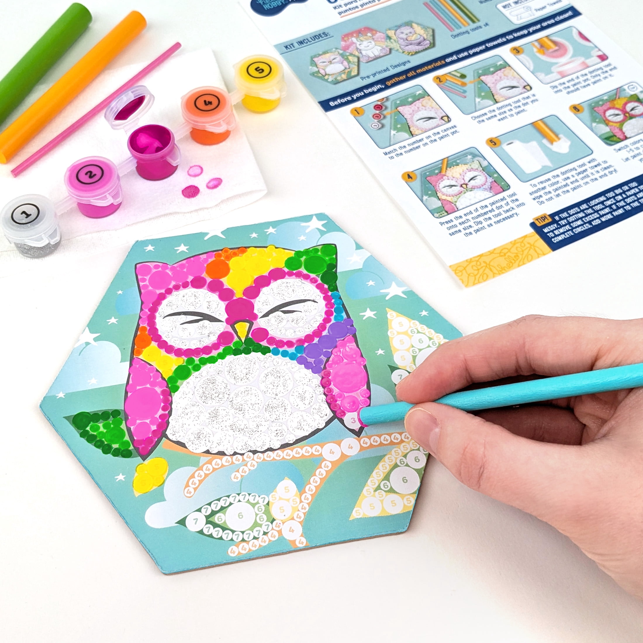 (4 pack) Hello Hobby Paint by Numbers Kit for Kids, Animal Dot Painting