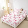 thumbnail image 3 of Manfei Pink Coquette Bow Full Size Sheets For Girls,Cute Bowknot Stripe Print Bed Sheets For Kids,4-Piece, 3 of 6