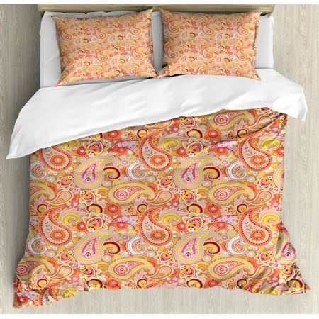 Orange Duvet Cover Set Asian Design Elements Traditional Paisley