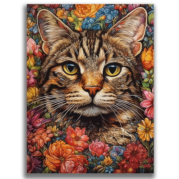 Mosflare Diamond Art Painting Kit-Cat,14x14 inch,HD Canvas Full Drill Gem Art,DIY Craft Home Wall Decor and Gift