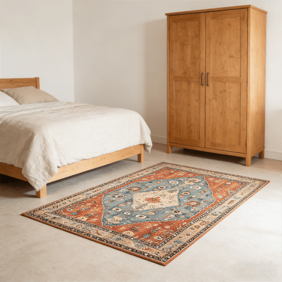 4x6 Washable Area Rug, Vintage Floral Indoor Rug with Non-Slip Backing, Thin Foldable Low Pile Rug for Living Room, Bedroom, Bathroom