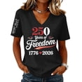 thumbnail image 3 of Evdexr Women's 250 Anniversary Usa Shirts 4th Of July V Neck T Shirt Patriotic Short Sleeve Stars and Stripes Tops 1776 2026 Red Blue and White Loose Fit Tees Black 3XL, 3 of 5