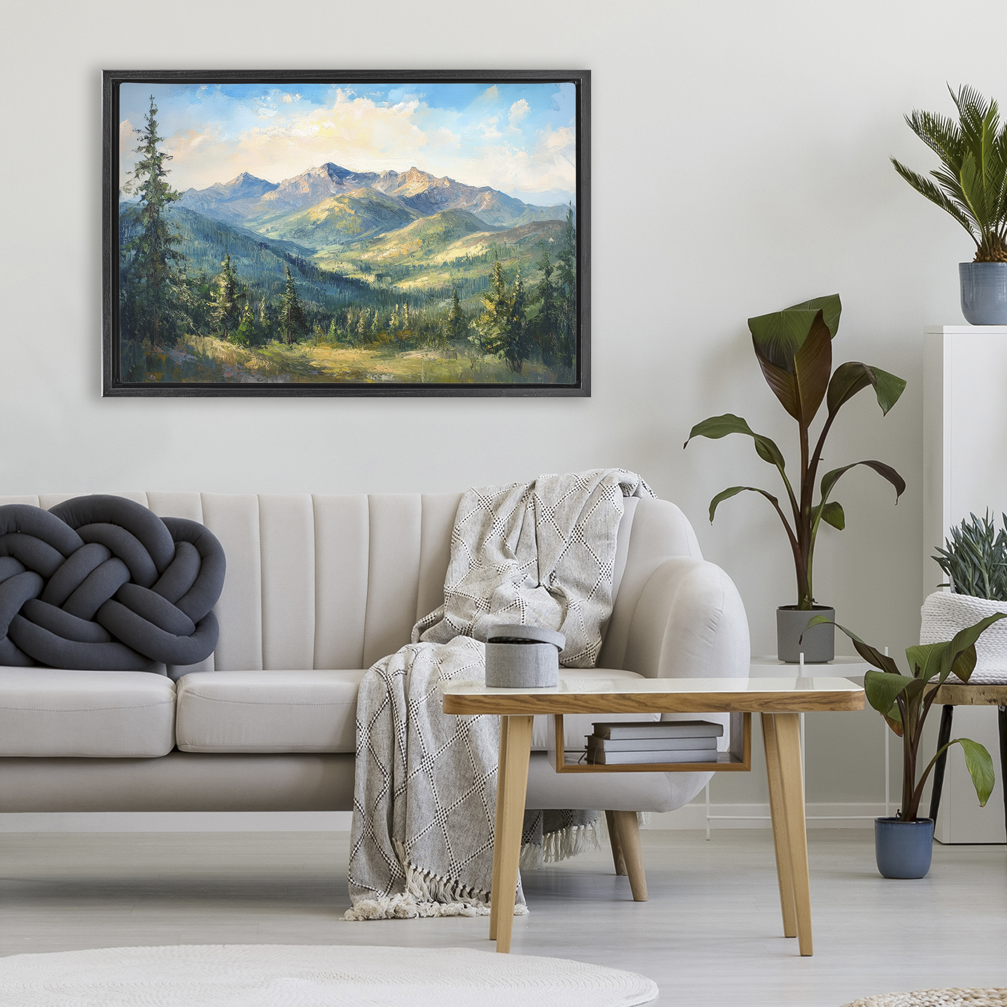 Stupell Industries Valley In The Mountains Black Framed Floater Canvas Wall Art, design by Petal Prints Design