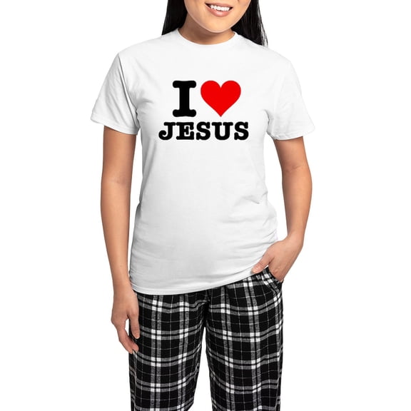 CafePress - I Heart Jesus Women's Light Pajamas - Women's Short Sleeve Print T-Shirt and Pants Light Cotton Pajama Set