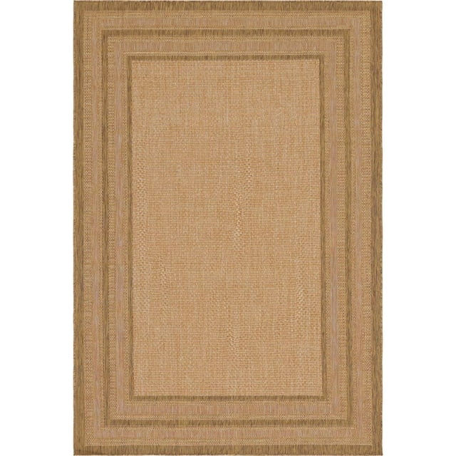Unique Loom Outdoor Border Solid Tonal Rug 6' x 9' Rectangle Light Brown/Brown