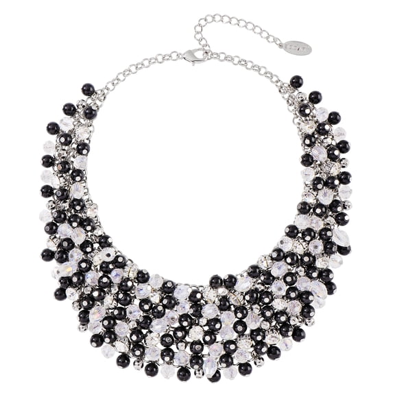 Bocar Fashion Crystal Chunky Collar Statement Necklace for Women, Black, 19 inches (NK-10260-black)