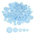thumbnail image 1 of Uxcell 100 Pcs Botón de resina azul claro, botones de costura redondos de 4 agujeros, botón plano de tamaño variado para hacer manualidades de ropa, 1 of 7