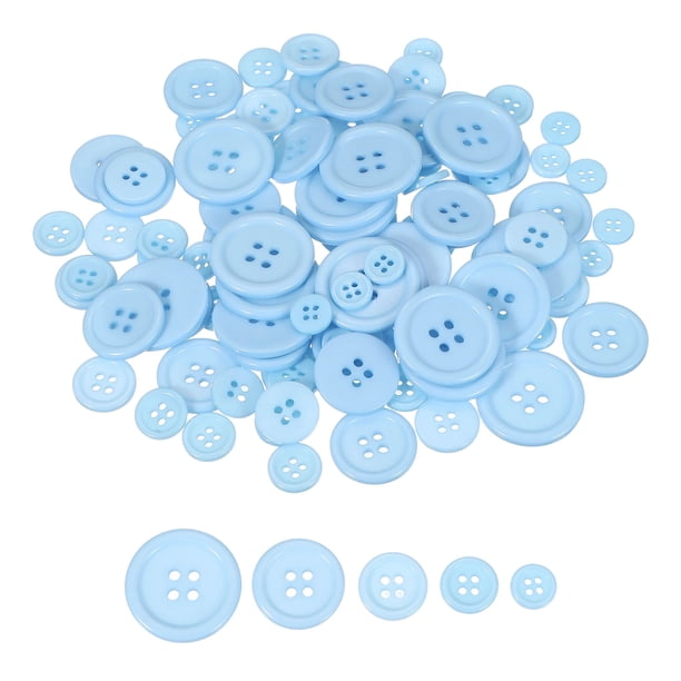 Uxcell 100 Pcs Botón de resina azul claro, botones de costura redondos de 4 agujeros, botón plano de tamaño variado para hacer manualidades de ropa