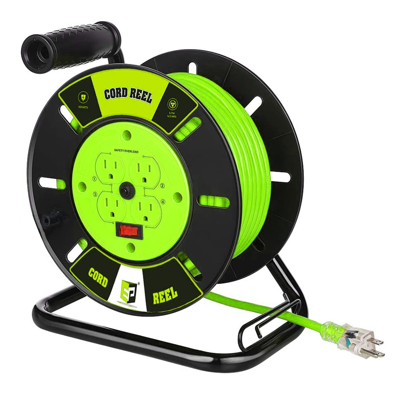 EP 80 Ft Open Cord Reel Extension Cord with 4 Grounded Outlets, 14/3 ...