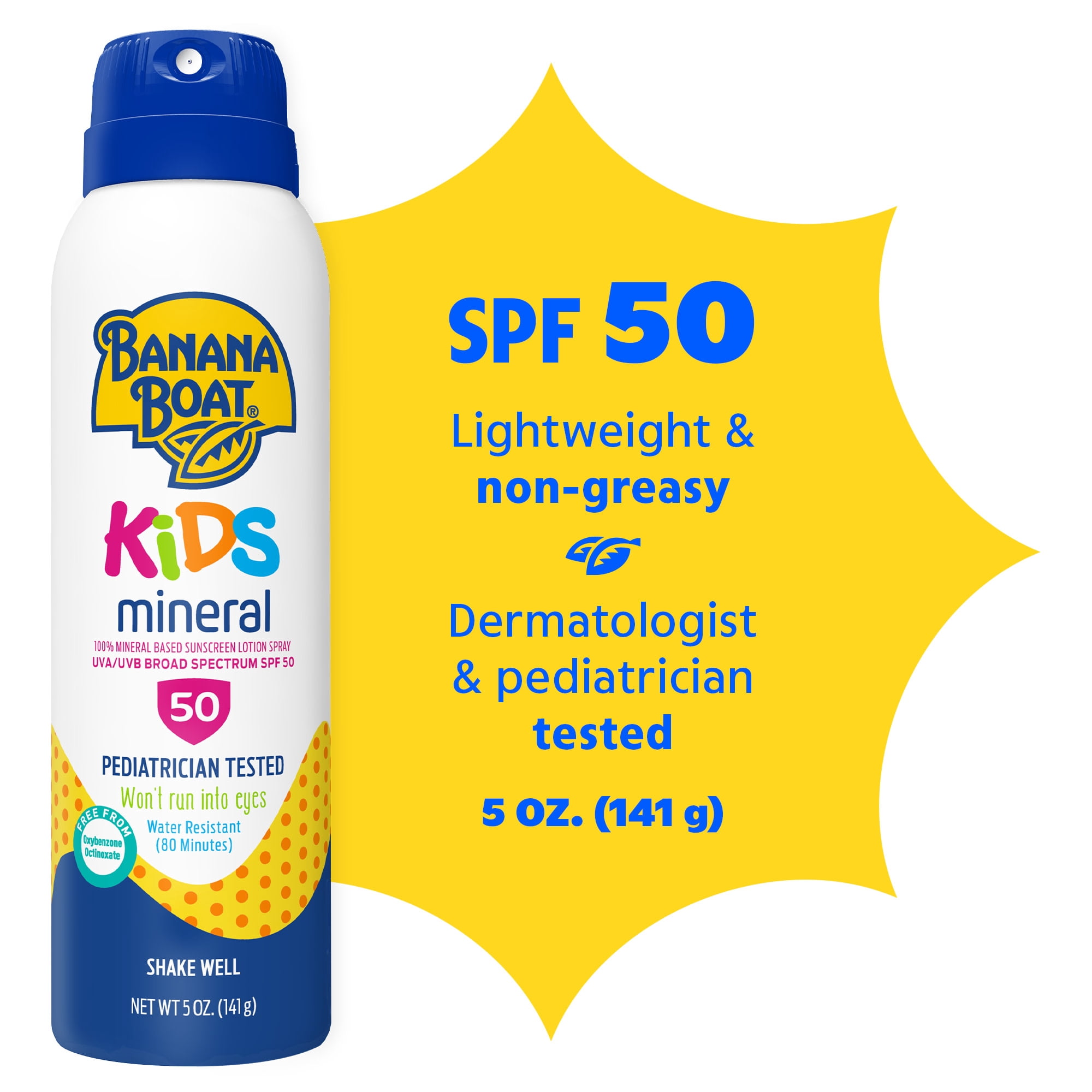 Banana Boat Kids Mineral Sunscreen Spray SPF 50, 100% Mineral Sunscreen Spray for Kids, 5 oz