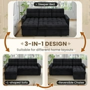 Muumblus Convertible Sofa Bed, Sectional Sleeper Sofa with Storage Chaise, L-Shaped Couch for Living Room, Black Chenille