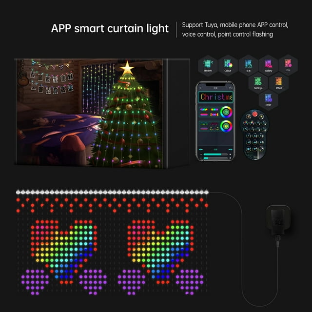 Dvkptbk DIY Smart Window Curtain String Lights,Color Changing Lights, LED Curtain Lights Color Changing,Smart App Controlled LED RGB String Lights for Wedding Bed